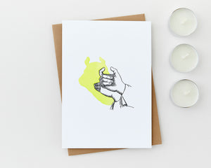 Handgefertigte Grusskarte mit Motiv Schattenspiel „Ochse“