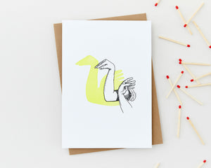 Handgefertigte Grusskarte mit Motiv Schattenspiel „Schwan“